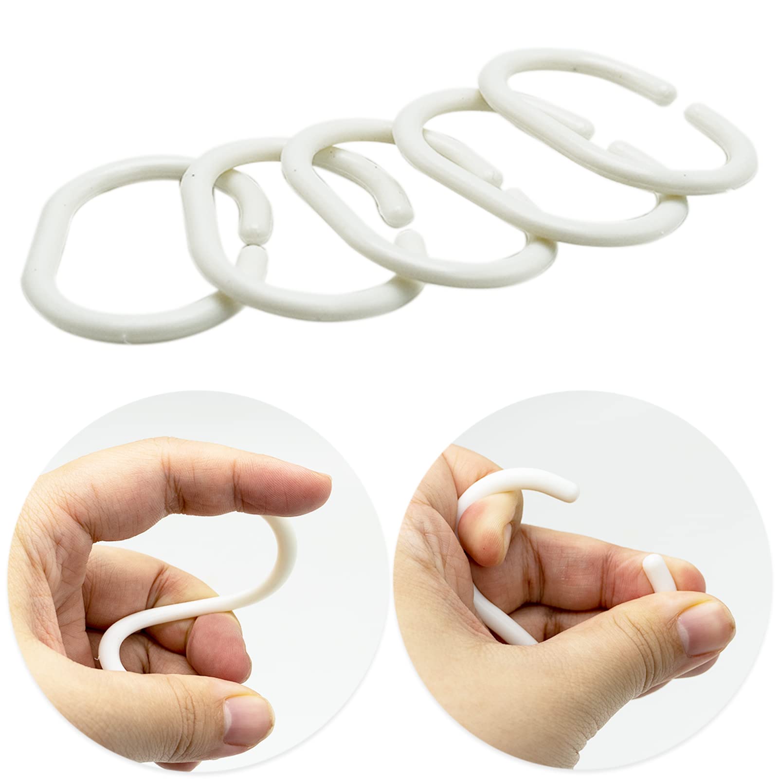 SZXMDKH Shower Curtain Rings - 12 Pack Plastic C-Shaped Hooks, White - For Bathroom Shower or Window Rod