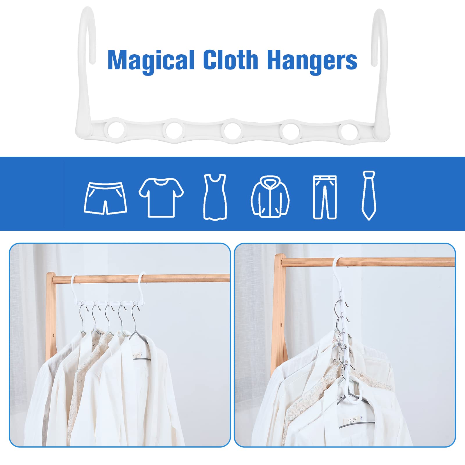 Rainberg Space Saving Hangers - Magic Clothes Hangers, Coat Hangers, Wardrobe Space Saver (Pack of 12, White)
