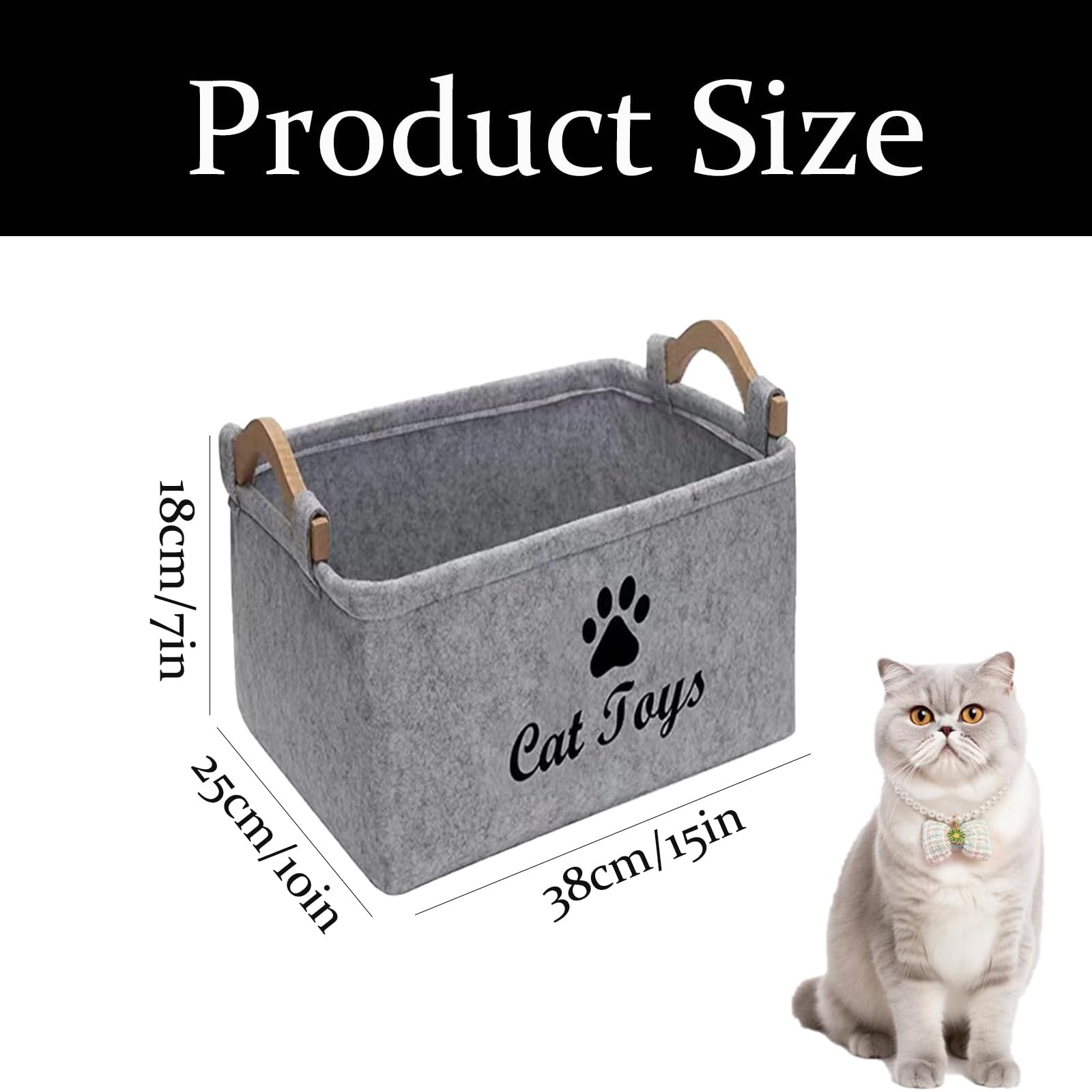 Tbczvx Cat Toy Box, Grey Felt Storage Basket for Cat Toys, 38*25*18cm Cat Toy Basket for Home Use Durable Cats Toy Basket Suitable for Organizing Pet