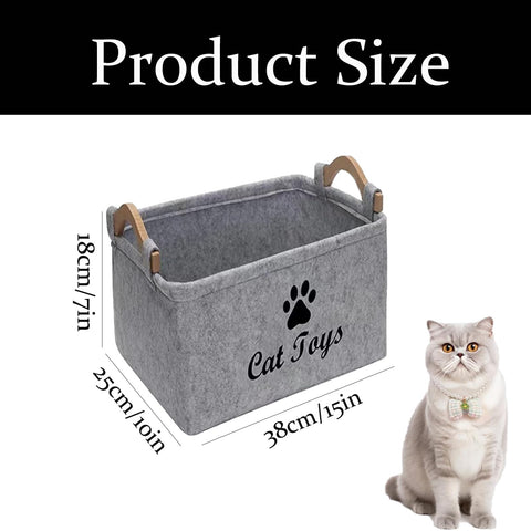 Tbczvx Cat Toy Box, Grey Felt Storage Basket for Cat Toys, 38*25*18cm Cat Toy Basket for Home Use Durable Cats Toy Basket Suitable for Organizing Pet