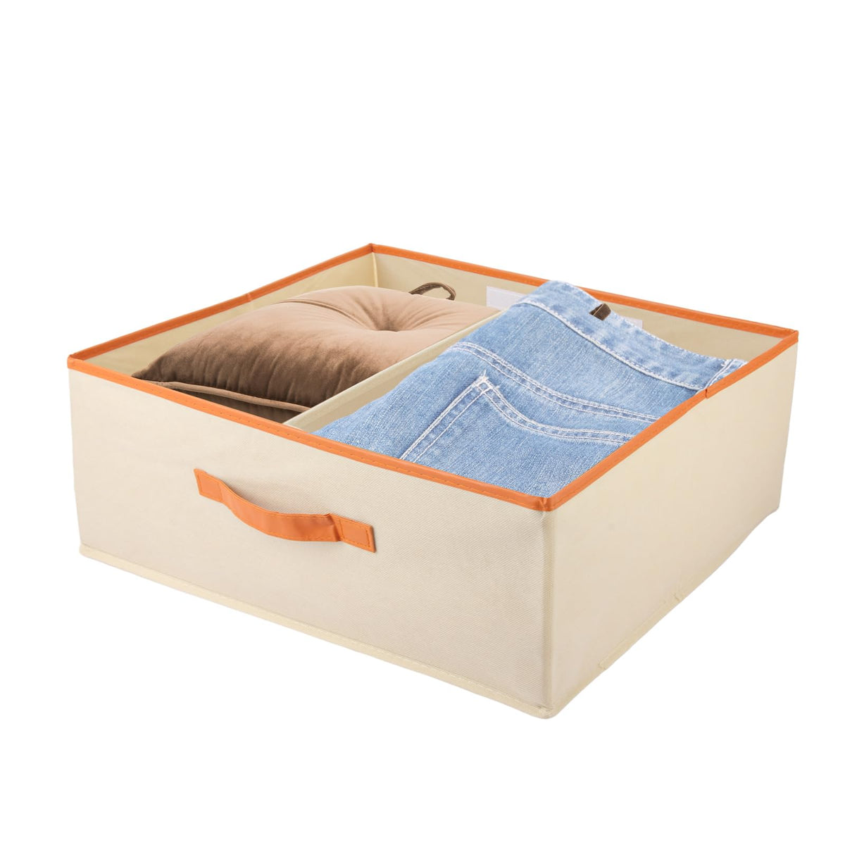 ASelected Large set of 2 storage boxes 50 x 40 x 20 CM Cupboard organiser with leather handle and divider Fabric storage box Foldable for wardrobe