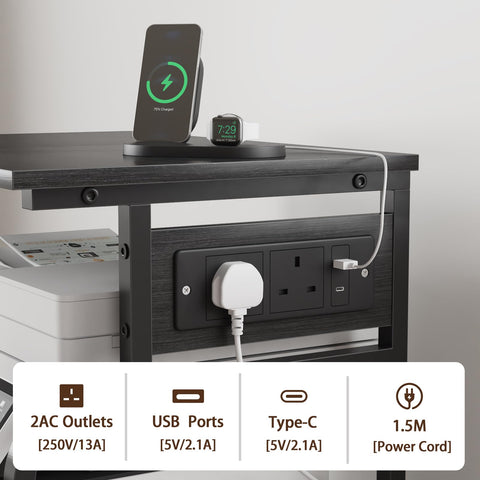 OYRREU 3-Tier Rolling Printer Stand with Outlets for Home, Office, Black