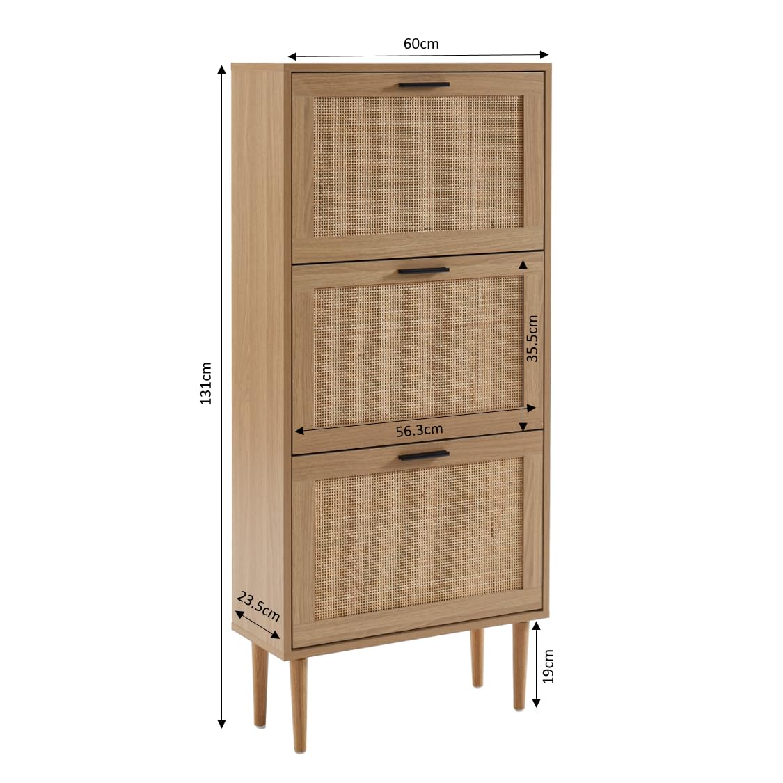 BAÏTA AMANA Shoe Cabinet in oak effect and rattan cane weave, 60cm