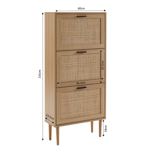 BAÏTA AMANA Shoe Cabinet in oak effect and rattan cane weave, 60cm