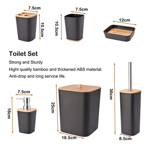 Yorkmills 6 Pieces Bamboo Bathroom Accessories Set(Black)