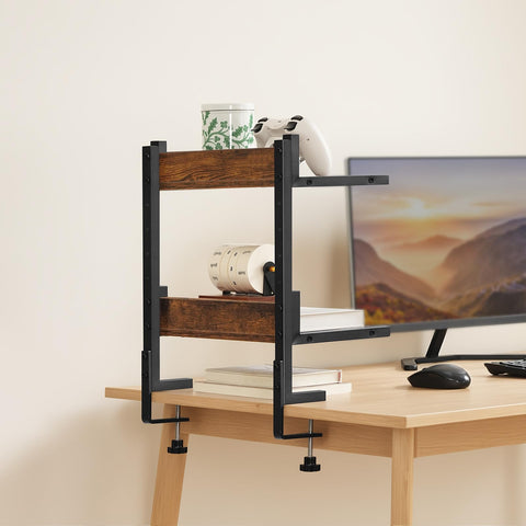 HOOBRO Clamp On Desk Shelf, 2-Tier Desktop Organizer, Space-Saving Desk Hutch with Adjustable Shelves, for Office, Study, Entertainment Accessories