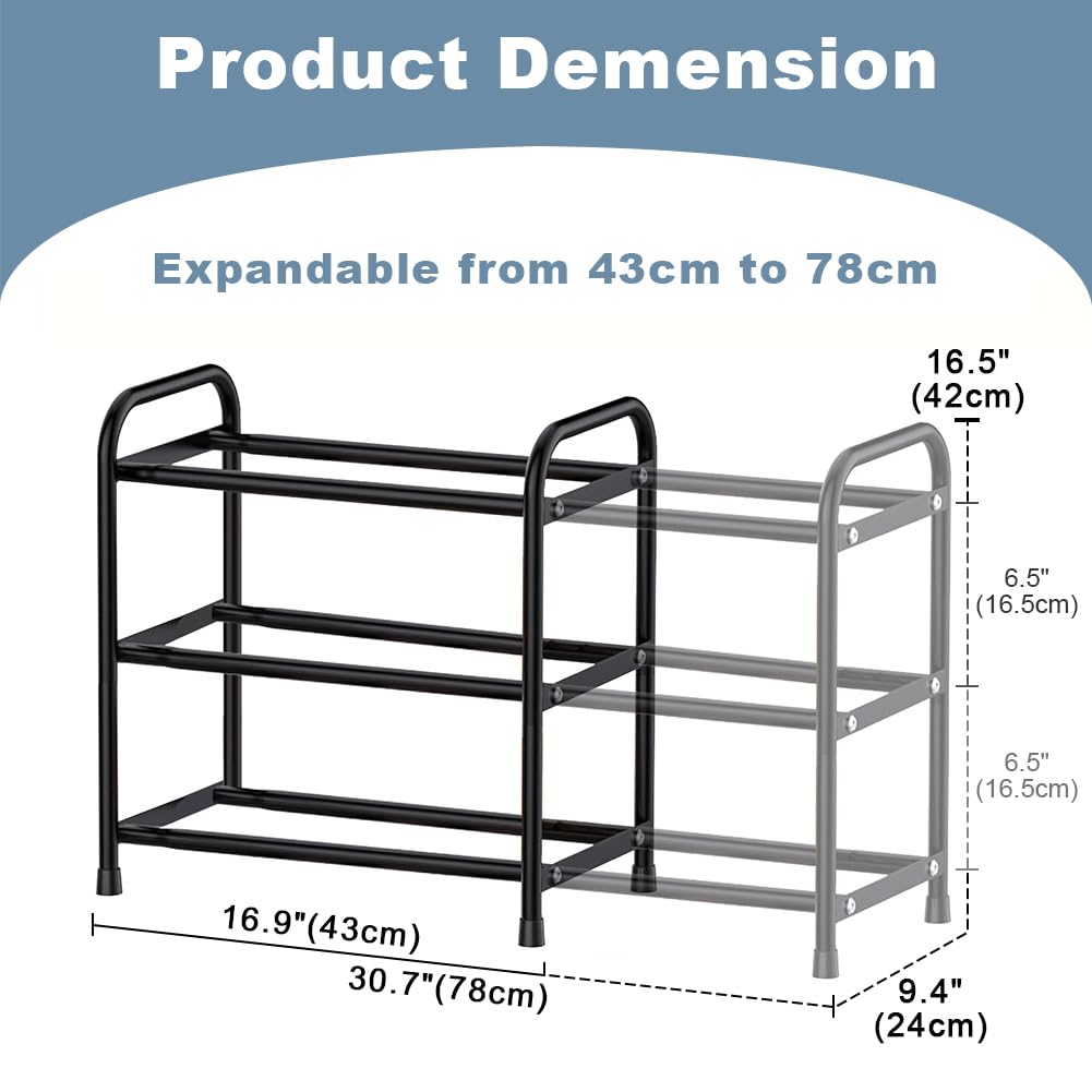 3 Tier Expandable Shoe Rack, Adjustable Shoe Storage, Metal Shoe Rack Small