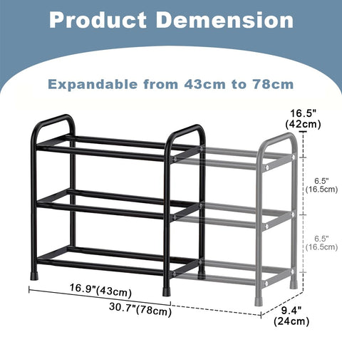 3 Tier Expandable Shoe Rack, Adjustable Shoe Storage, Metal Shoe Rack Small