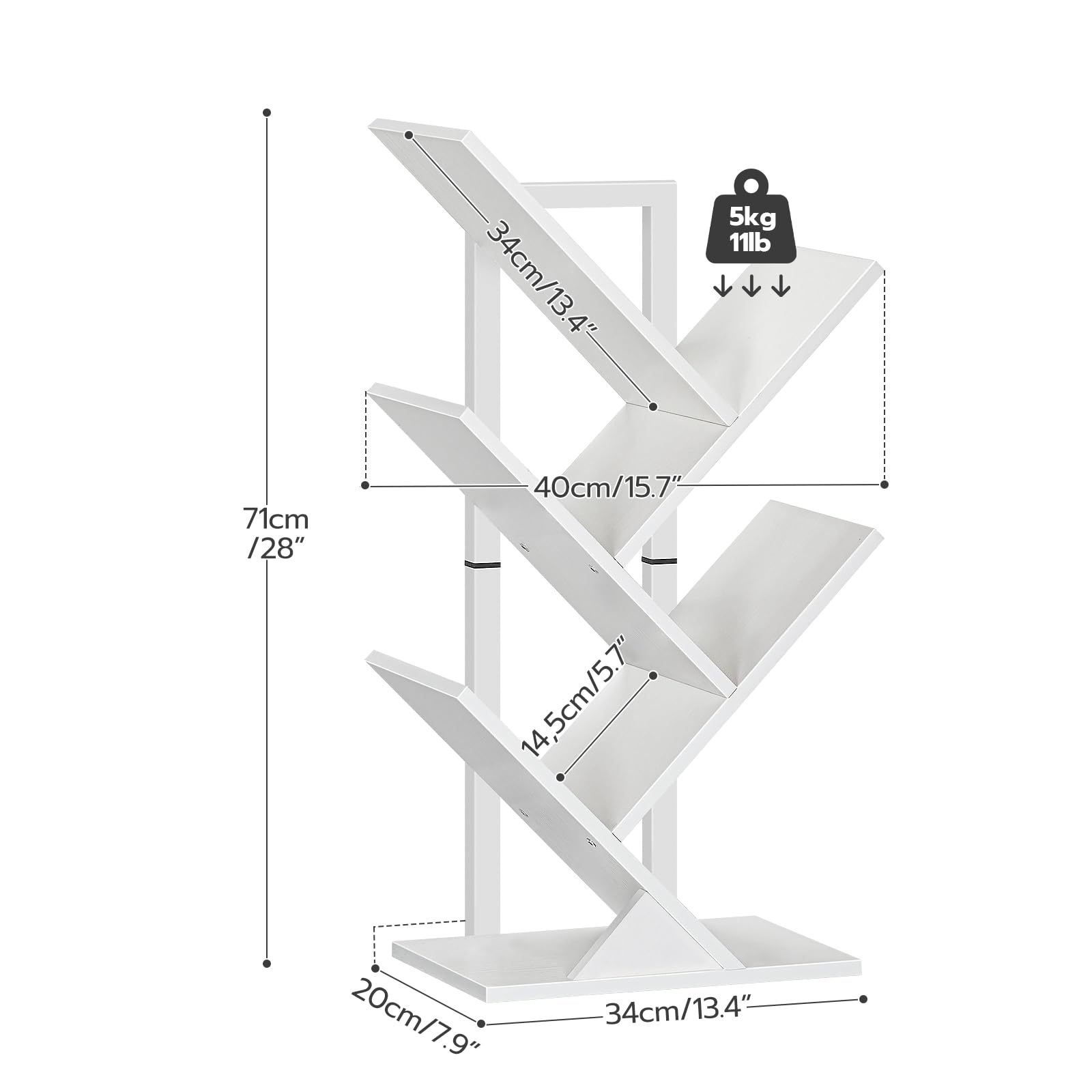 HOOBRO Tree Book Shelf 71 cm, 4-Tier Small Bookcase, Floor Free Standing Bookshelf, Desktop Bookcase, Display Book Magazine, White EWT04SJ01G1