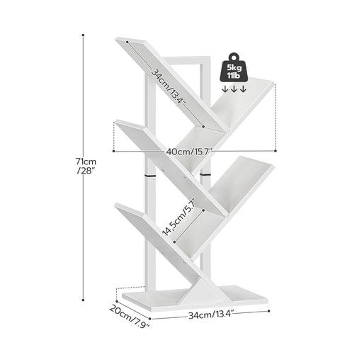 HOOBRO Tree Book Shelf 71 cm, 4-Tier Small Bookcase, Floor Free Standing Bookshelf, Desktop Bookcase, Display Book Magazine, White EWT04SJ01G1