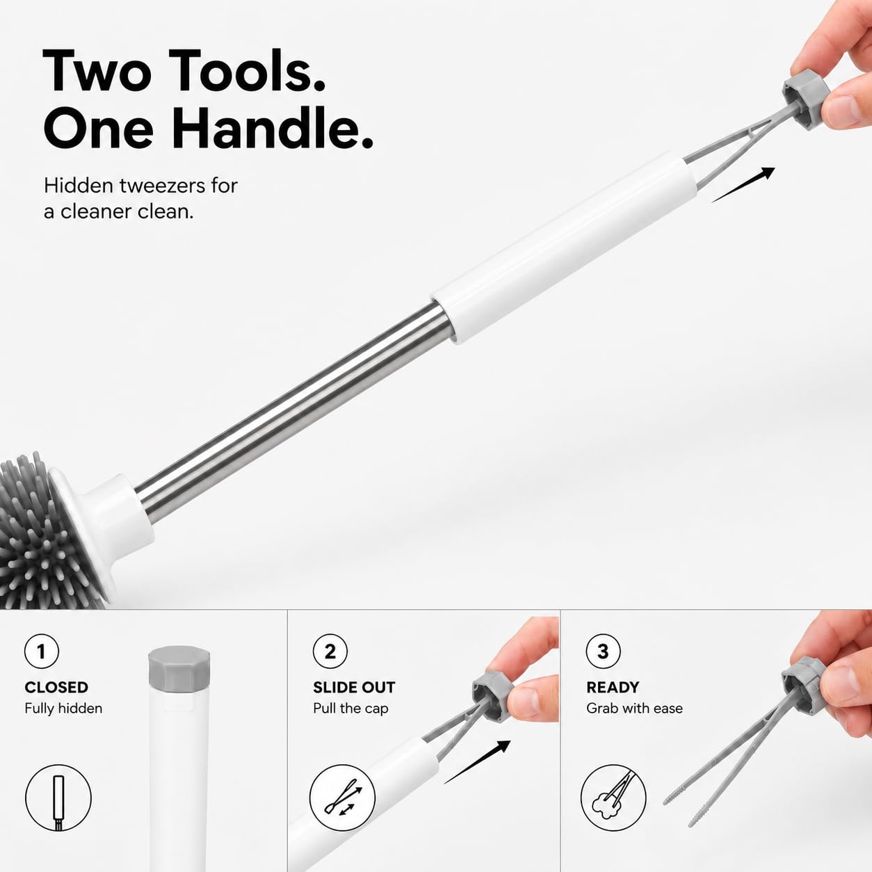 Silicone Toilet Brush and Holder Set, Loo Brush with Hidden Tweezers.
