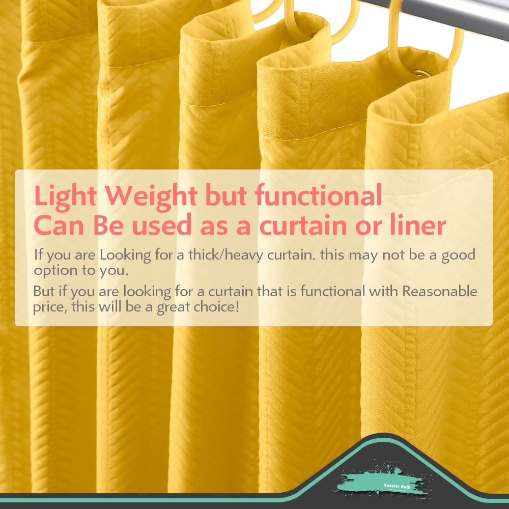 Eazzier Bath Yellow Fabric Shower Curtain or Liner - Leaf Weave Textured Thin Cloth Shower Curtains for Bathroom