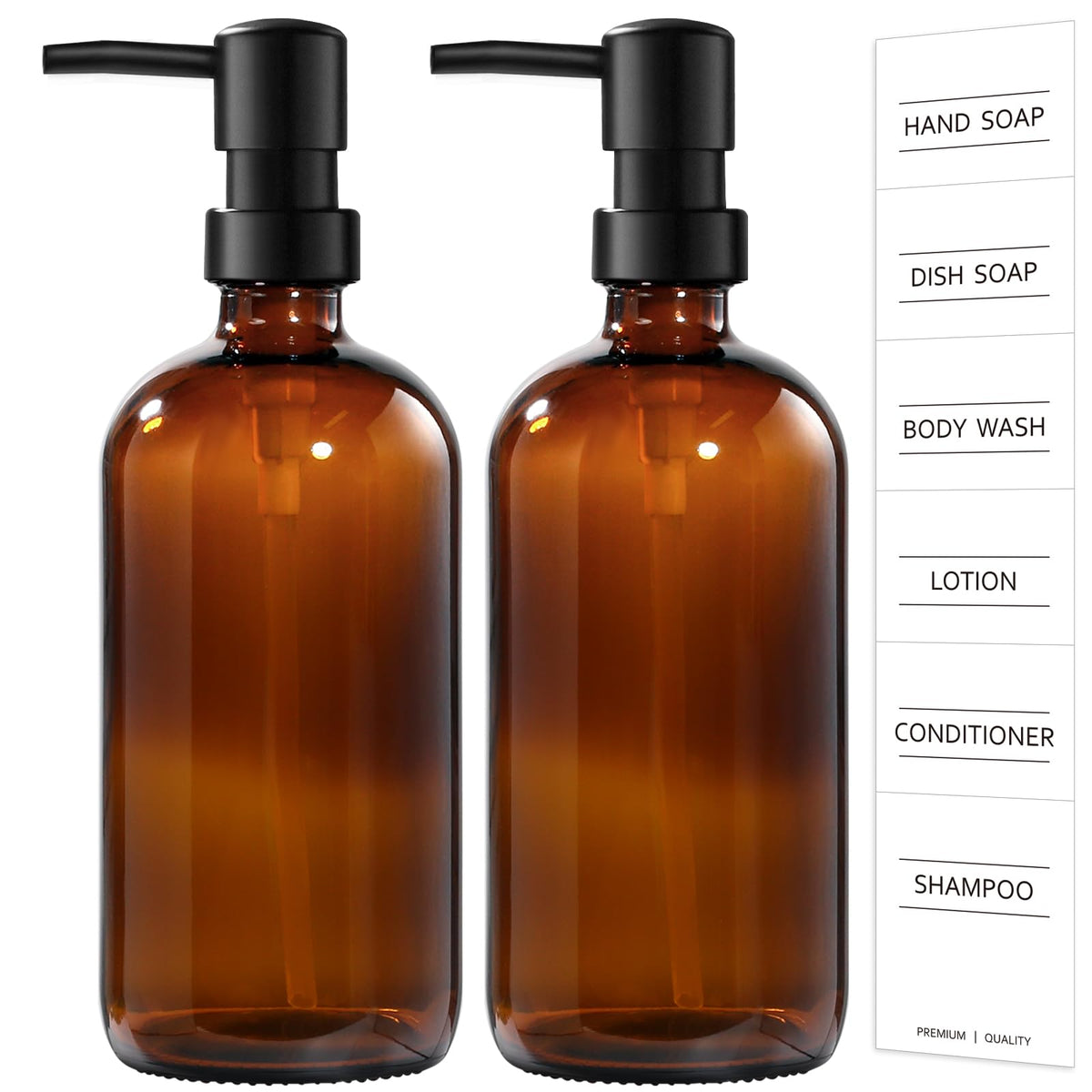 Hand Soap Dispenser,500ml Brown Glass Soap Dispensers, Washing Up Liquid Dispenser, Amber Glass Soap Dispensers Bottle with Pump And Label