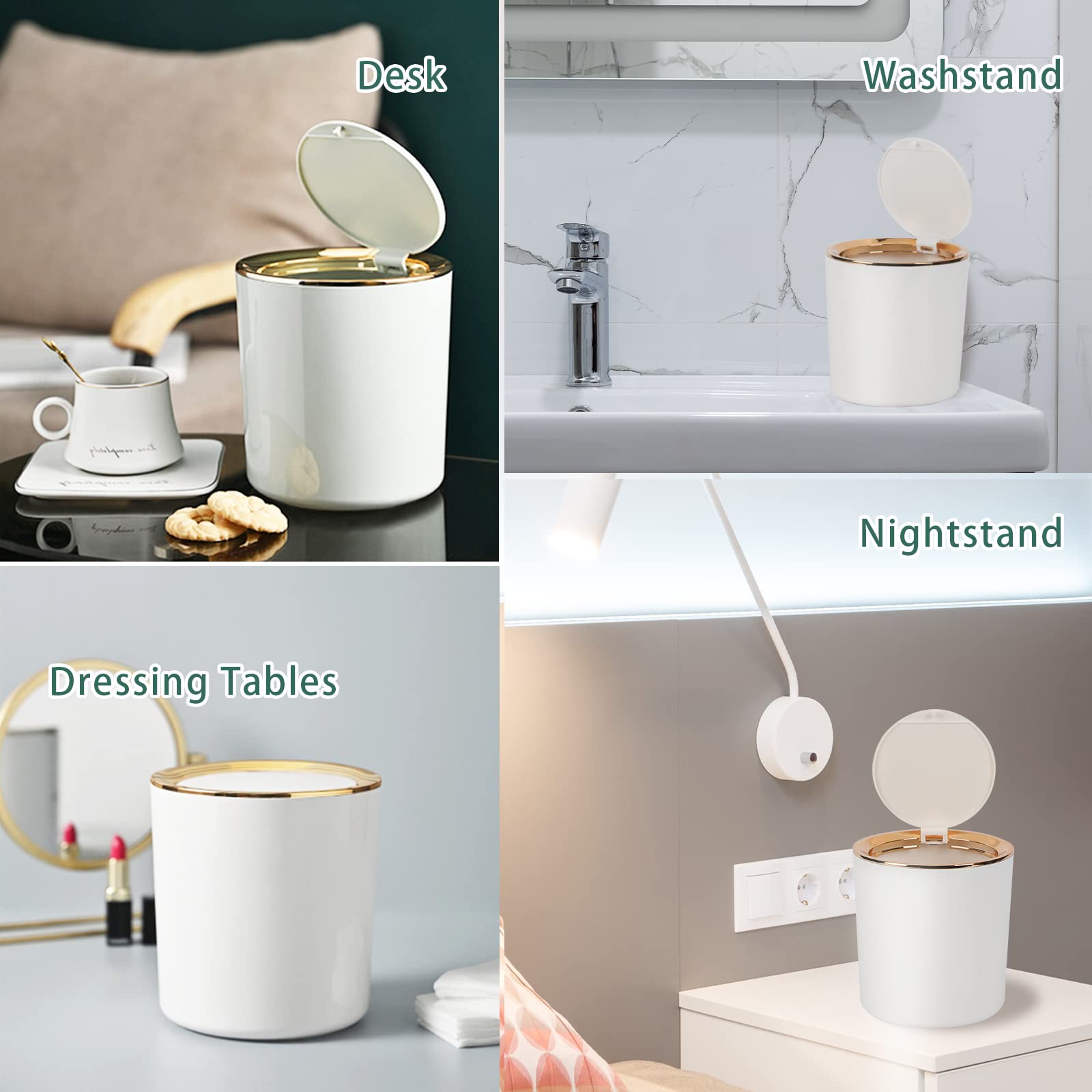 Desk Bin with Lid, Mini Table Trash Can,15 * 14.5cm Portable Small Dustbin for Bathroom Living Room Kitchen Car Dressing Table (Light green)