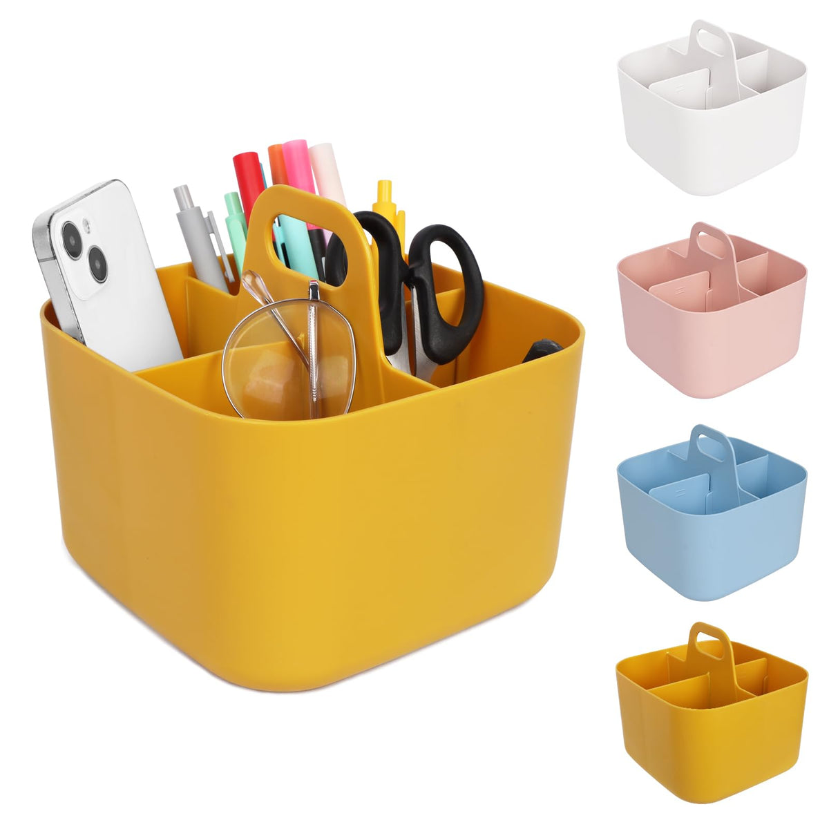 Minicoco Multipurpose Table Organiser with Handle - Storage Box & Cleaning Caddy (Yellow)