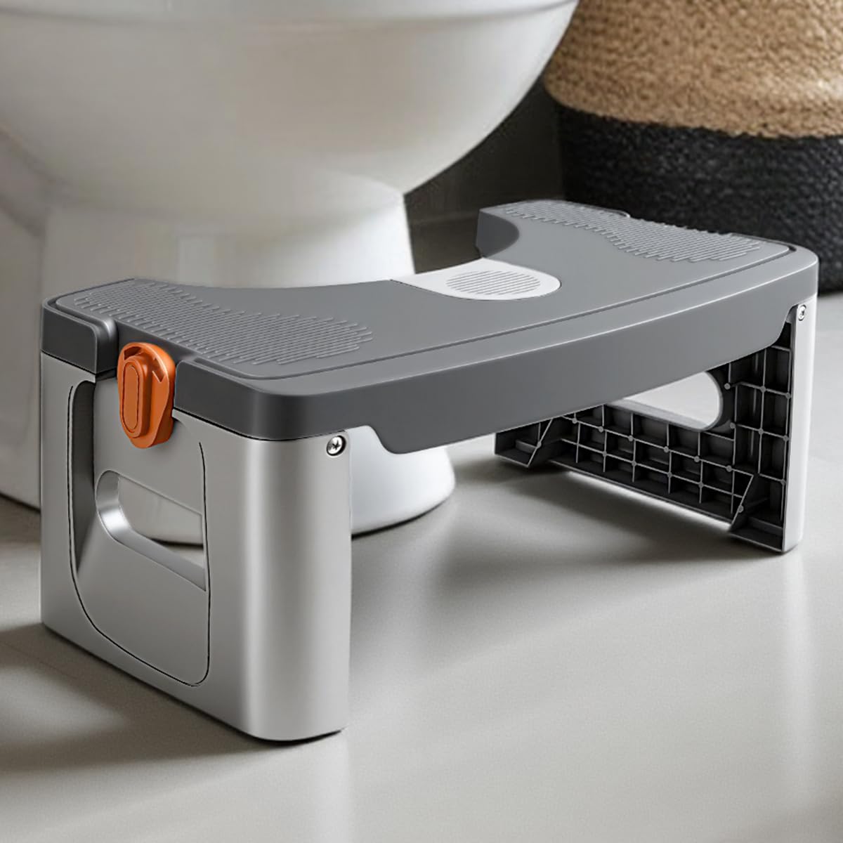 GedFong 17cm Folding Toilet Stool, Non-Slip Bathroom Footrest, Space-Saving Foldable Toilet Stool with Aroma Compartment, PP Material, Rock Grey