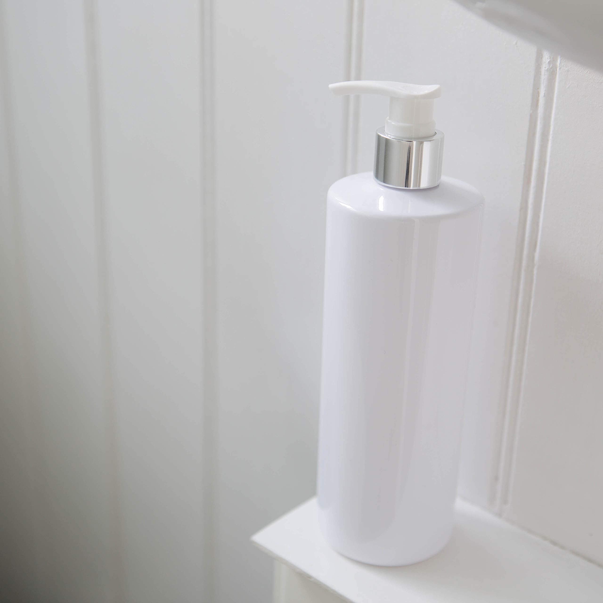 Taylor & Smyth 3 x 500ML PET PUMP DISPENSER BOTTLE MRS HINCH STYLE BATHROOM KITCHEN SHAMPOO CONDITIONER CONDITIONER WHITE CHROME