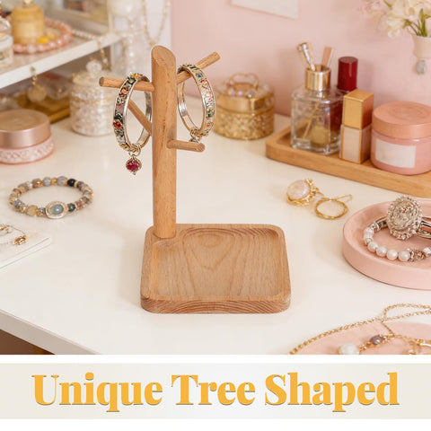Angoily Entryway Key Holder Jewelry Storage Rack Wooden Key Tray Jewelry Display Holder with Cup Hook for Necklaces Rings Bracelets Watches Tabletop
