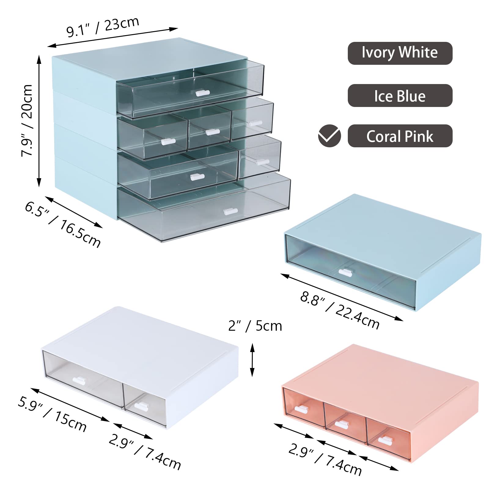 OSteed Desk Tidy Organiser with 7 Drawers, Makeup Storage Drawers, Pink