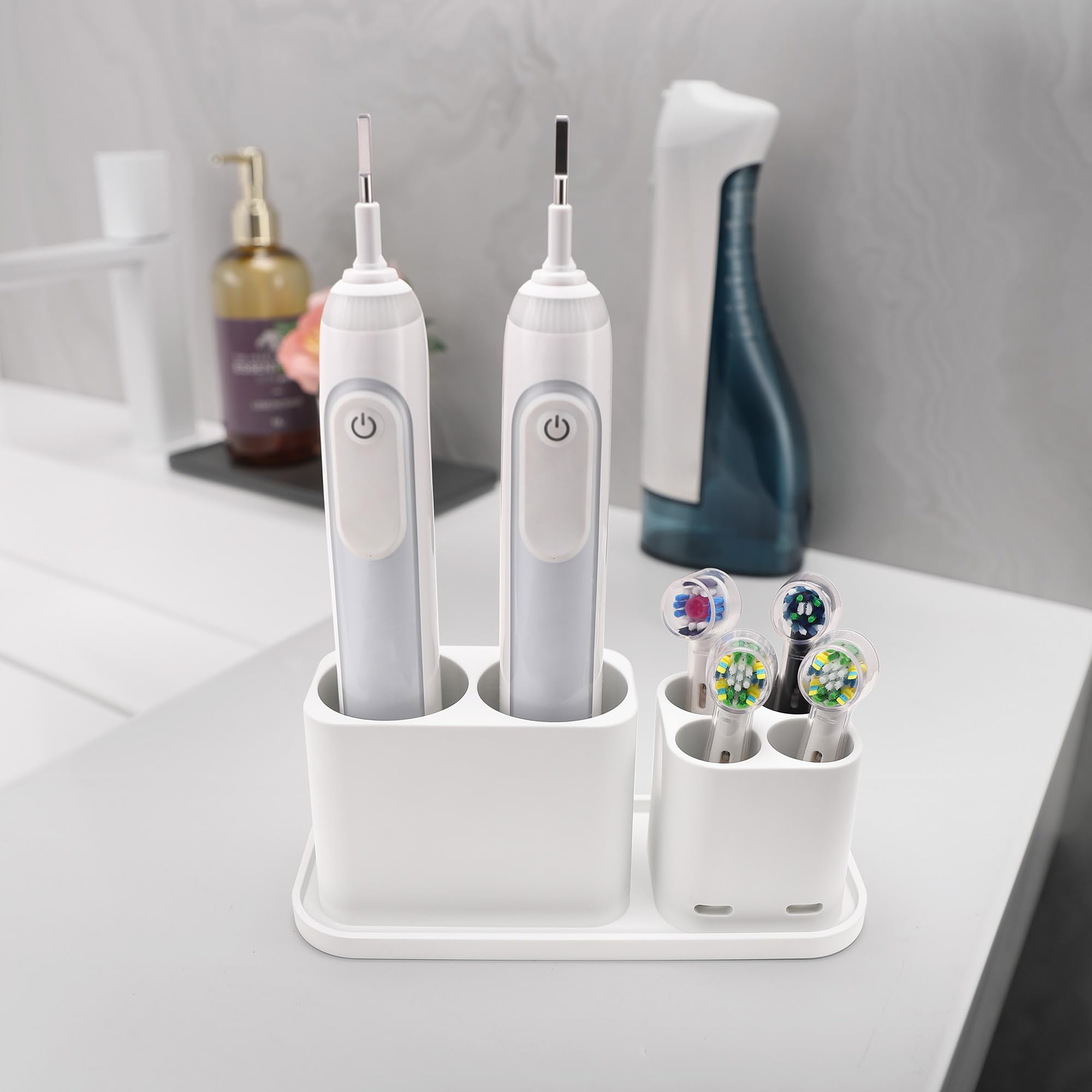 ALOCEO Electric Toothbrush Holder, Bathroom Toothbrush Holder 6 Compartments Multifunctional Toothpaste Caddy Toothbrush Organizer for Electric