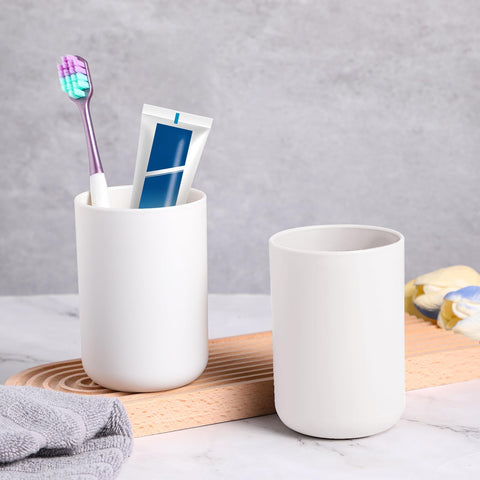 YUXIANLB 2Pcs Bathroom Tumbler, Plastic Toothbrush Tumbler 300ml, Mouthwash Cups, Unbreakable Dishwasher Safe Drink Cup (White)