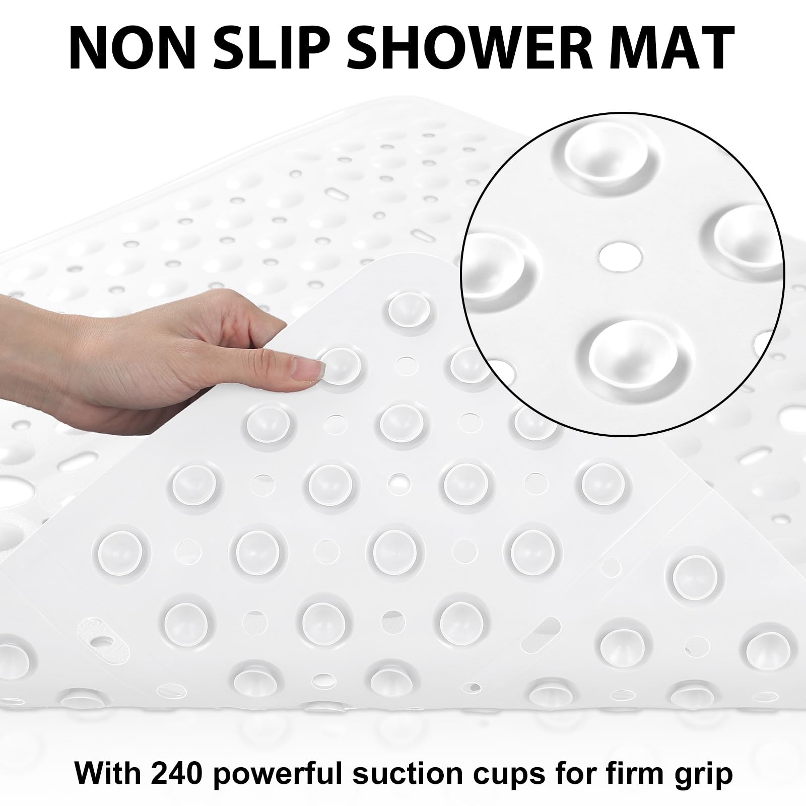 Square Shower Mat Non Slip: 70 X 70 cm Large Shower Mats for Inside Shower - Soft TPE Shower Mat Anti Slip Anti Mould with Drain Hole in Middle