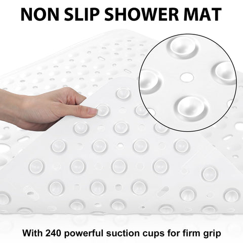 Square Shower Mat Non Slip: 70 X 70 cm Large Shower Mats for Inside Shower - Soft TPE Shower Mat Anti Slip Anti Mould with Drain Hole in Middle