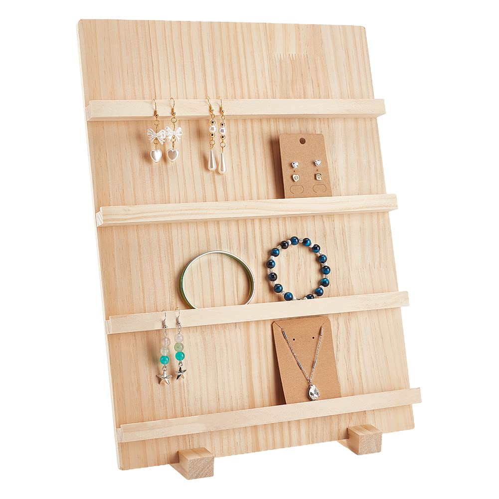 PH PandaHall 4-Tier Wooden Earring Card Display Jewellery Stand Holder