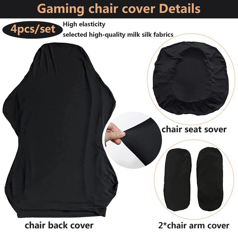MiseYu Gaming Chair Cover, 4pc Set (Armrest & Back & Seat Covers), Stretchable, Black, Modern Style, Gaming & Office Chair Cover