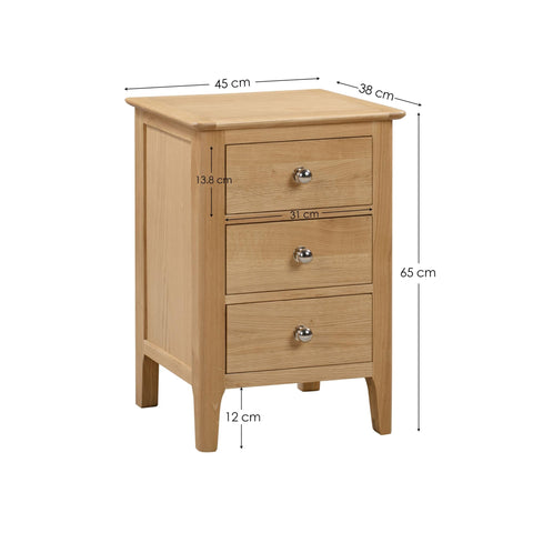 Julian Bowen Cotswold Bedside Table, 3 Drawer, Solid Oak - H65 x W45 cm