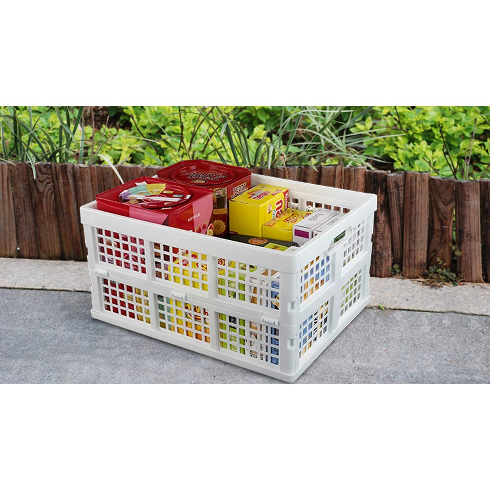 Asking Set of 3 Plastic Stackable Filding Storage Crate, 30 L Collapsible Storage Basket, White