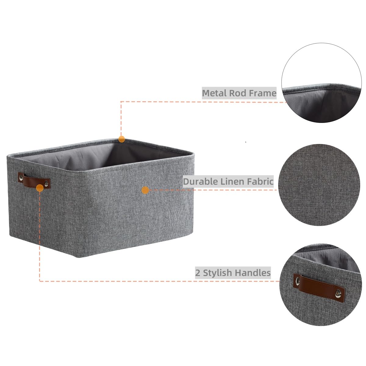 Mangata Set of 3 Fabric Storage Boxes, Medium Collapsible Storage Basket for Books, Baby Toys, Clothes (Medium, Grey)