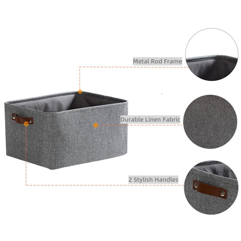 Mangata Set of 3 Fabric Storage Boxes, Medium Collapsible Storage Basket for Books, Baby Toys, Clothes (Medium, Grey)