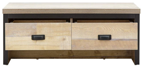 GFW Boston Coffee Table with 2 Drawers, Industrial Living Room Table with Oak Effect Finish, Contrasting Frame and 30mm Top Panel