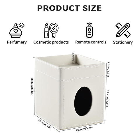 XNONE Tissue Box Cover,PU Leather Square Tissue Box Holder with Storage Tray for Bathroom Vanity Countertop Night Stands Bedroom Office Desk,Stylish