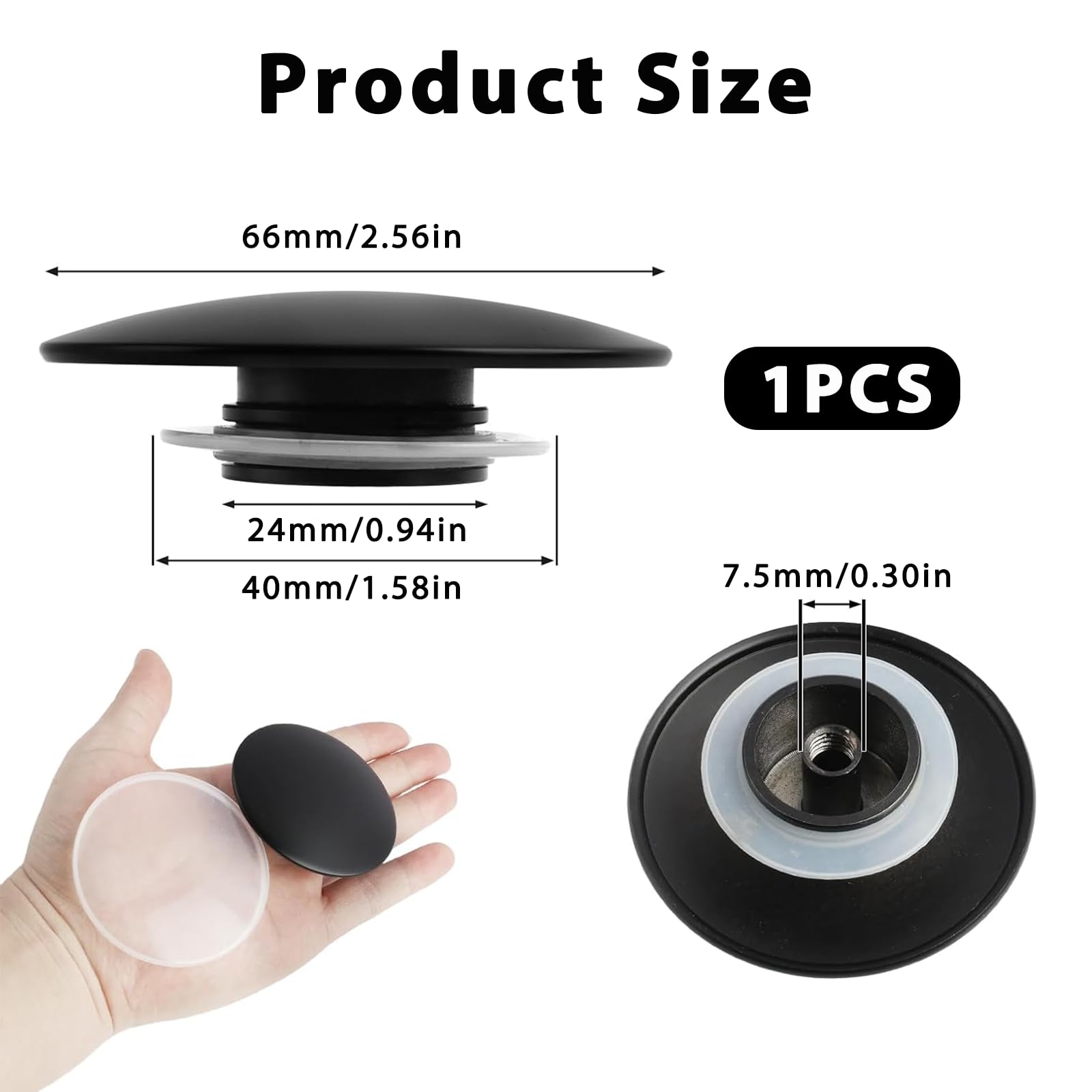 1 Pcs Basin Waste Sink Plug Cap, 66mm Matte Black Pop Up Plug for Bathroom or Kitchen
