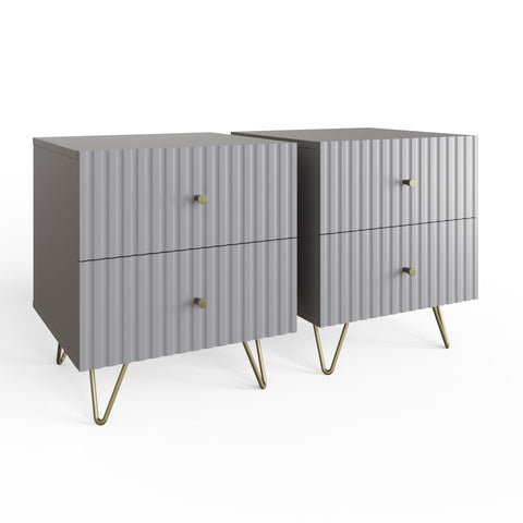 GFW FW Thalia Bedside Table Set of 2, Modern Grey Nightstands with Textured Finish & 2 Drawer Storage