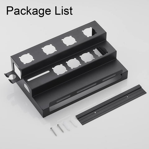 Hosoncovy Metal Wall Mount Holder Organizer Stand Storage Rack with Towel Holder Tabletop Organizer for Dyson Airwrap Styler and Brushes (Black)