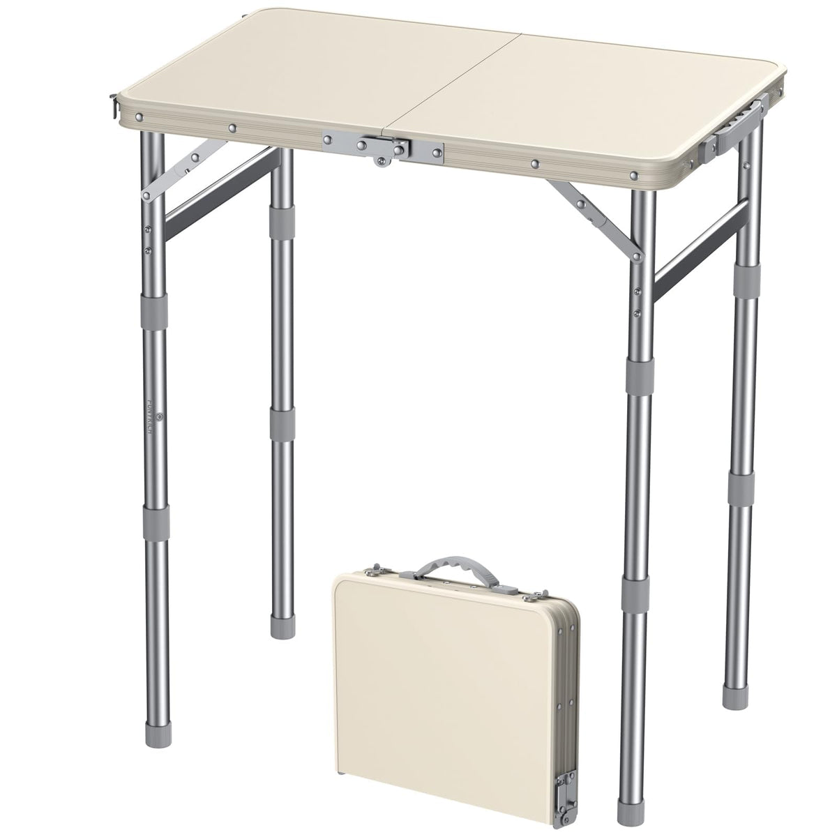FUNYKICH Camping Table with Plastic Tabletop 58x40cm, 3 Height Adjustable Small Folding Table