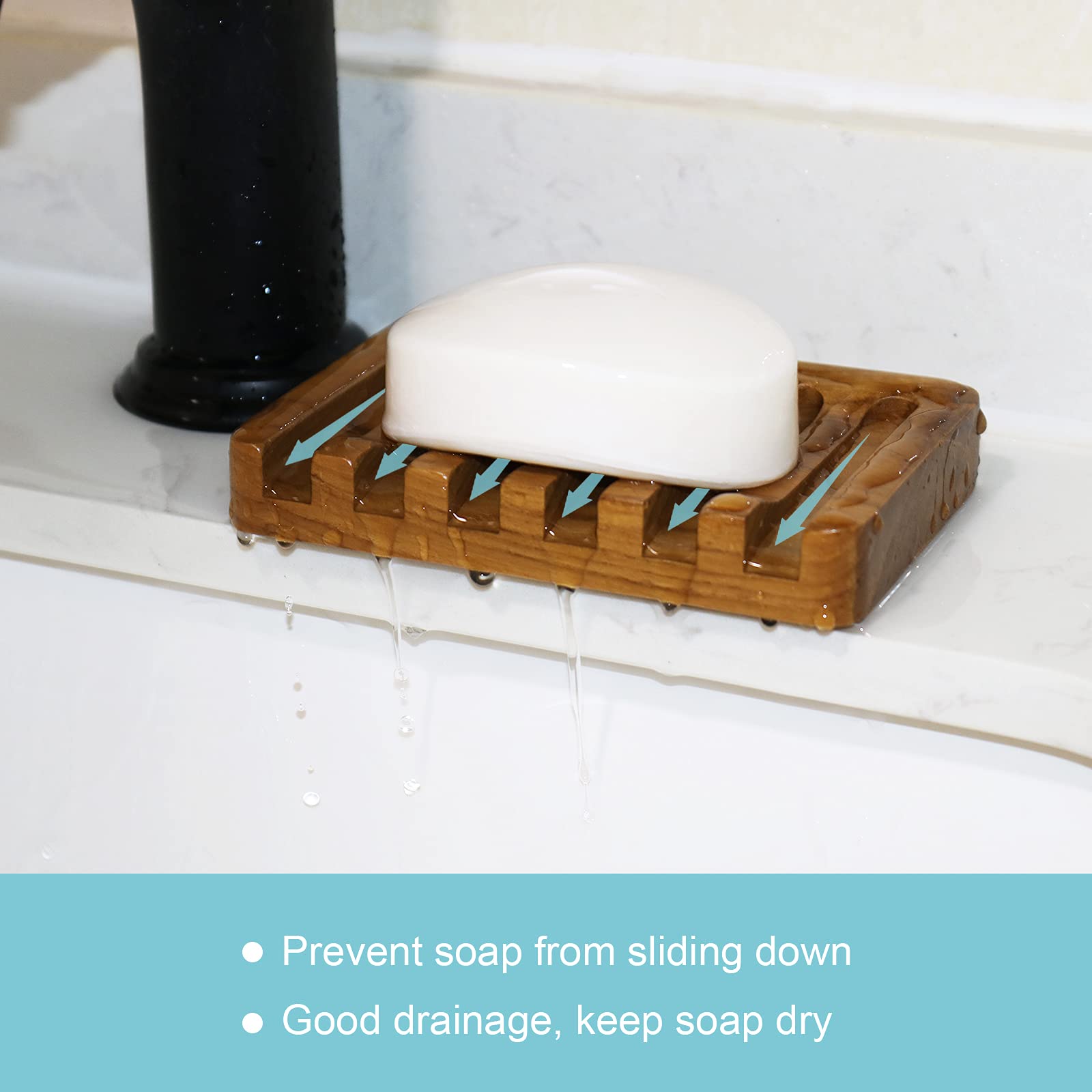 HTB Teak Soap Dish 1PC, Self-Draining Soap Bar Holder for The Shower