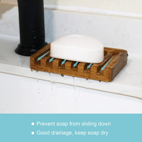 HTB Teak Soap Dish 1PC, Self-Draining Soap Bar Holder for The Shower