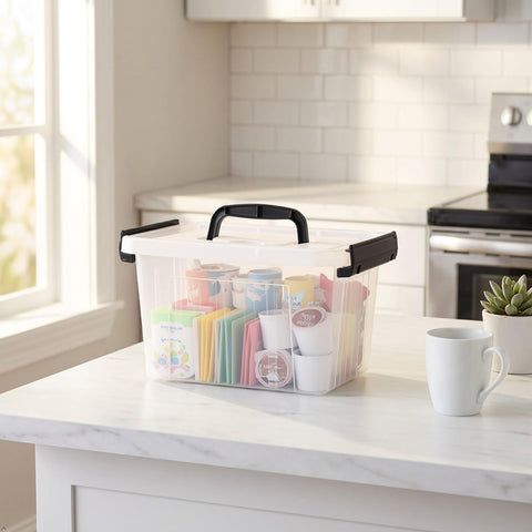 Lesbin 3 L Clear Plastic Storage Box with Lids, 6-Pack Small Latching Box with Handle