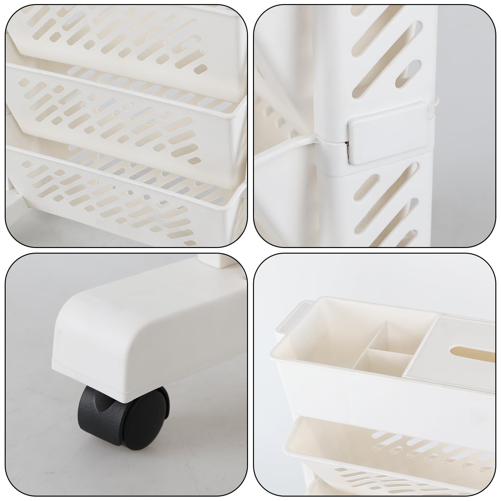 Aninhao Plastic Rolling Bookshelf, 5-Tier Small Movable Bookcase with Wheels, White