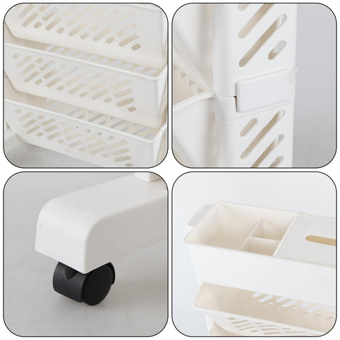 Aninhao Plastic Rolling Bookshelf, 5-Tier Small Movable Bookcase with Wheels, White