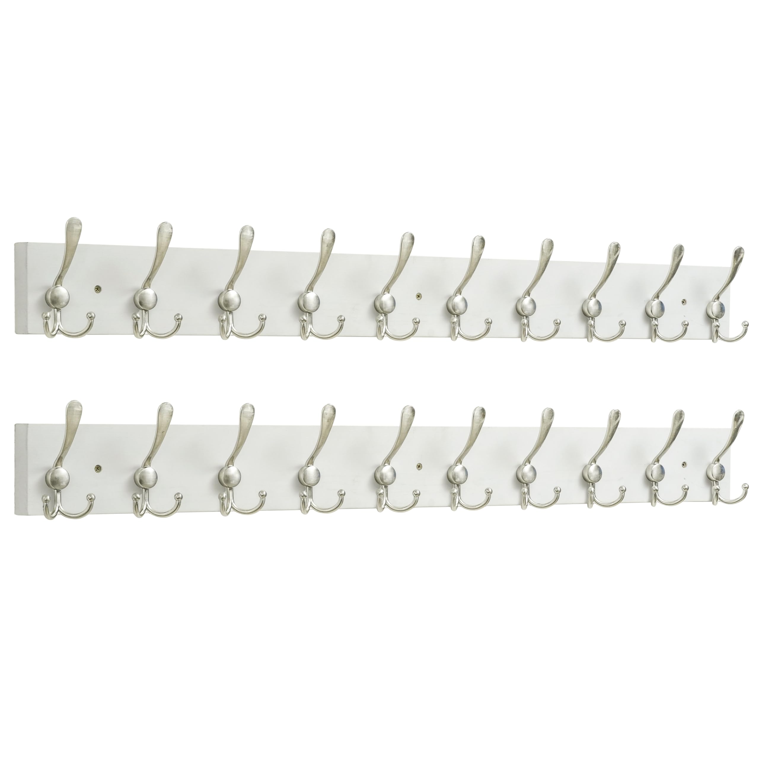SKOLOO Creations White Solid Wood Wall Mounted Coat Rack, 10 Hooks, 38-1/8" Long - Kitchen, Mudroom, Entryway, Bathroom - Includes Mounting Hardware
