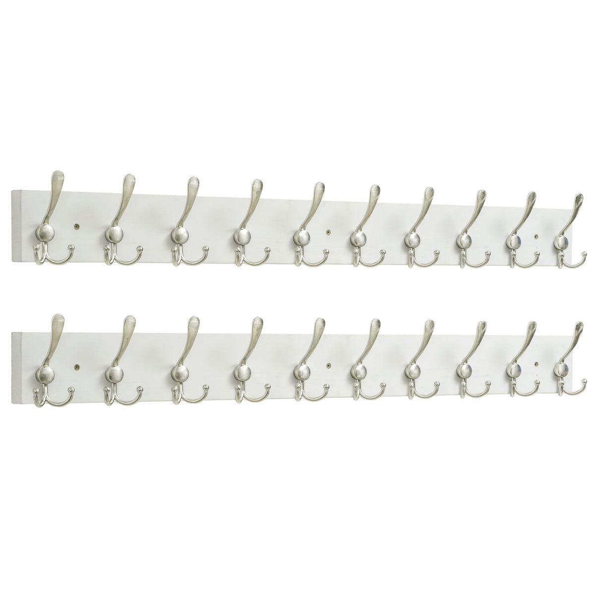 SKOLOO Creations White Solid Wood Wall Mounted Coat Rack, 10 Hooks, 38-1/8" Long - Kitchen, Mudroom, Entryway, Bathroom - Includes Mounting Hardware