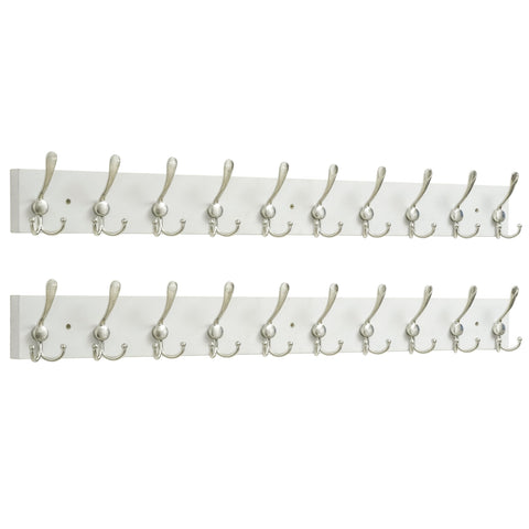 SKOLOO Creations White Solid Wood Wall Mounted Coat Rack, 10 Hooks, 38-1/8" Long - Kitchen, Mudroom, Entryway, Bathroom - Includes Mounting Hardware
