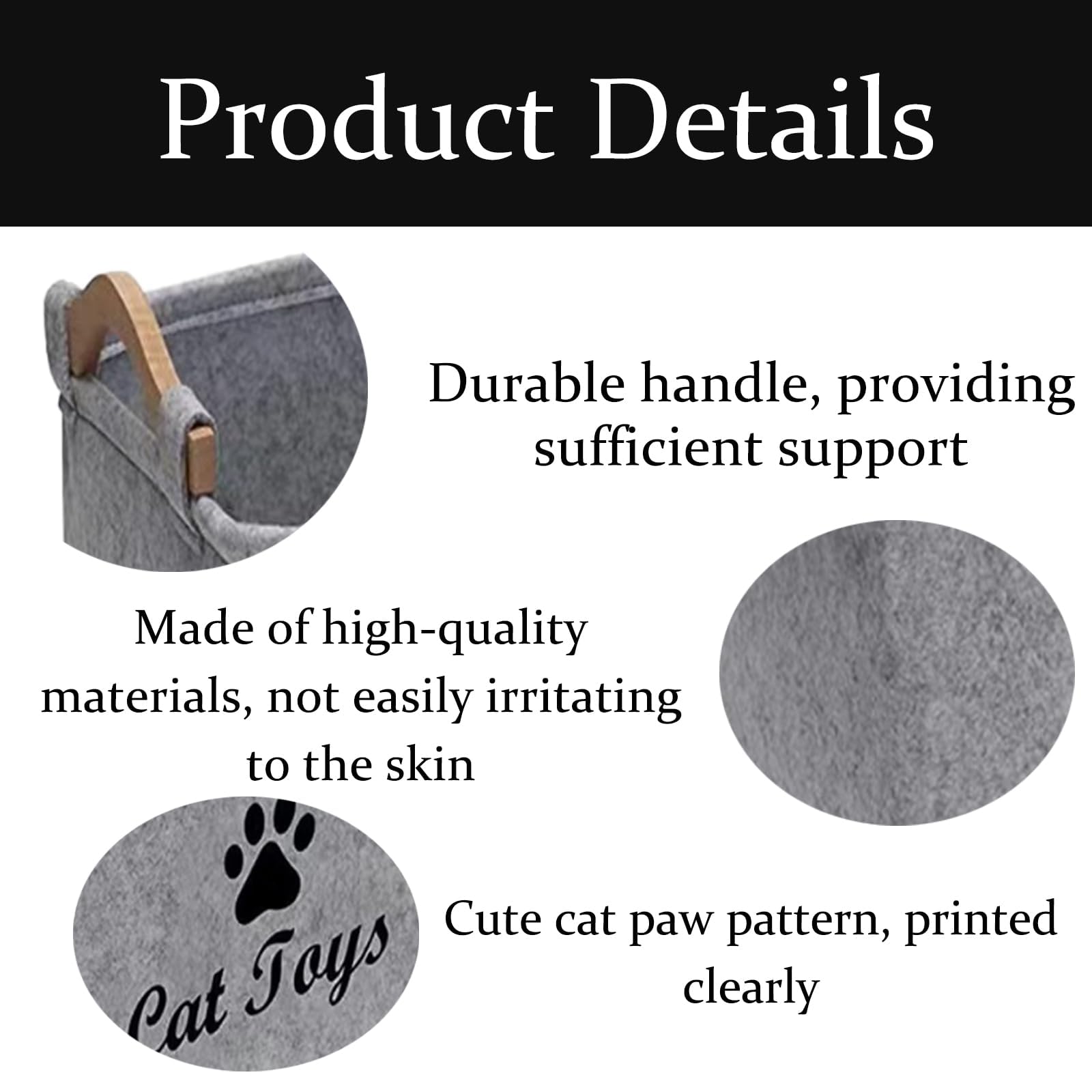 Tbczvx Cat Toy Box, Grey Felt Storage Basket for Cat Toys, 38*25*18cm Cat Toy Basket for Home Use Durable Cats Toy Basket Suitable for Organizing Pet