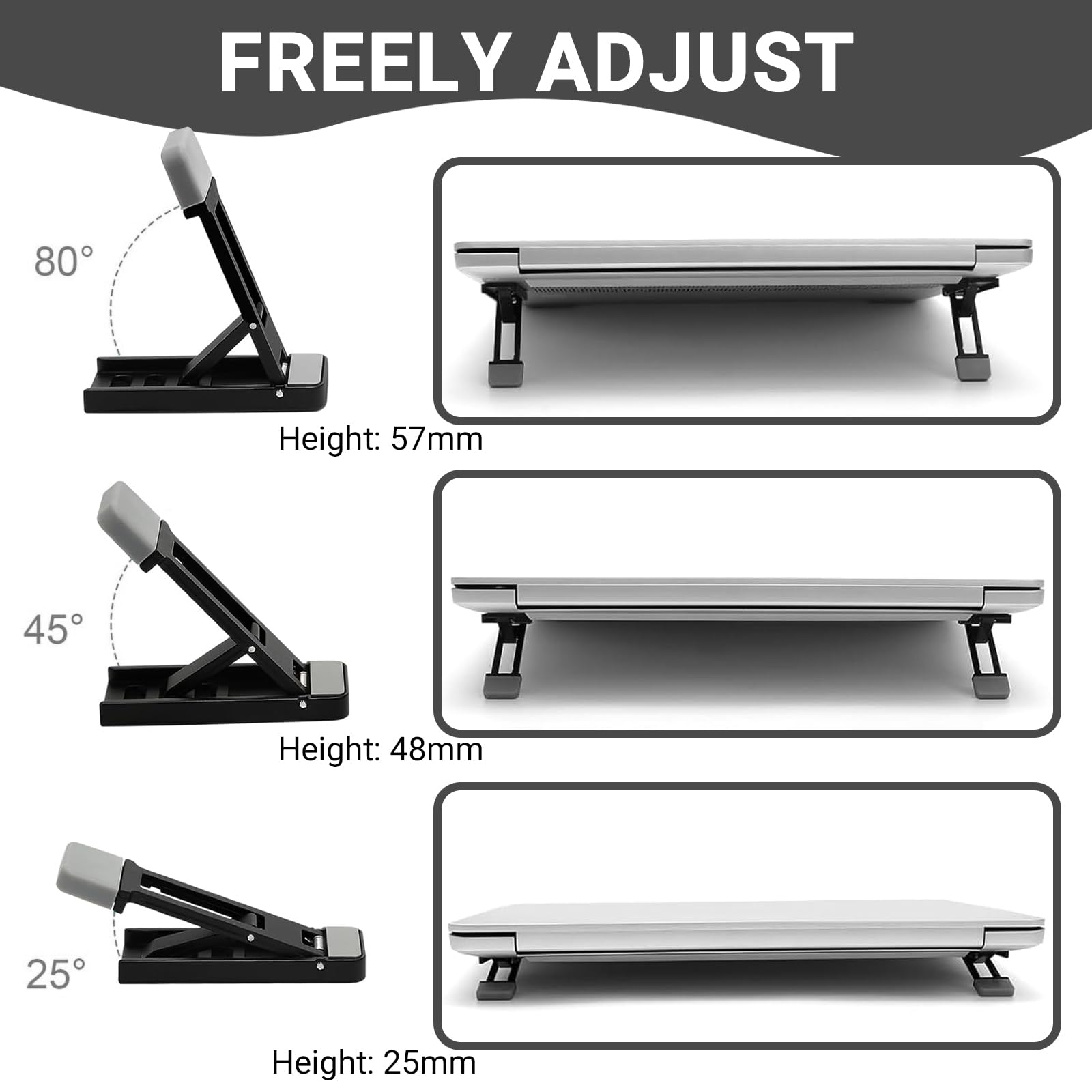 Zolventiq 2 Pcs Portable Keyboard Riser, Three Tilt Angle Adjustable Foldable Invisible Laptop Riser, Zinc Alloy Mini Laptop Stand