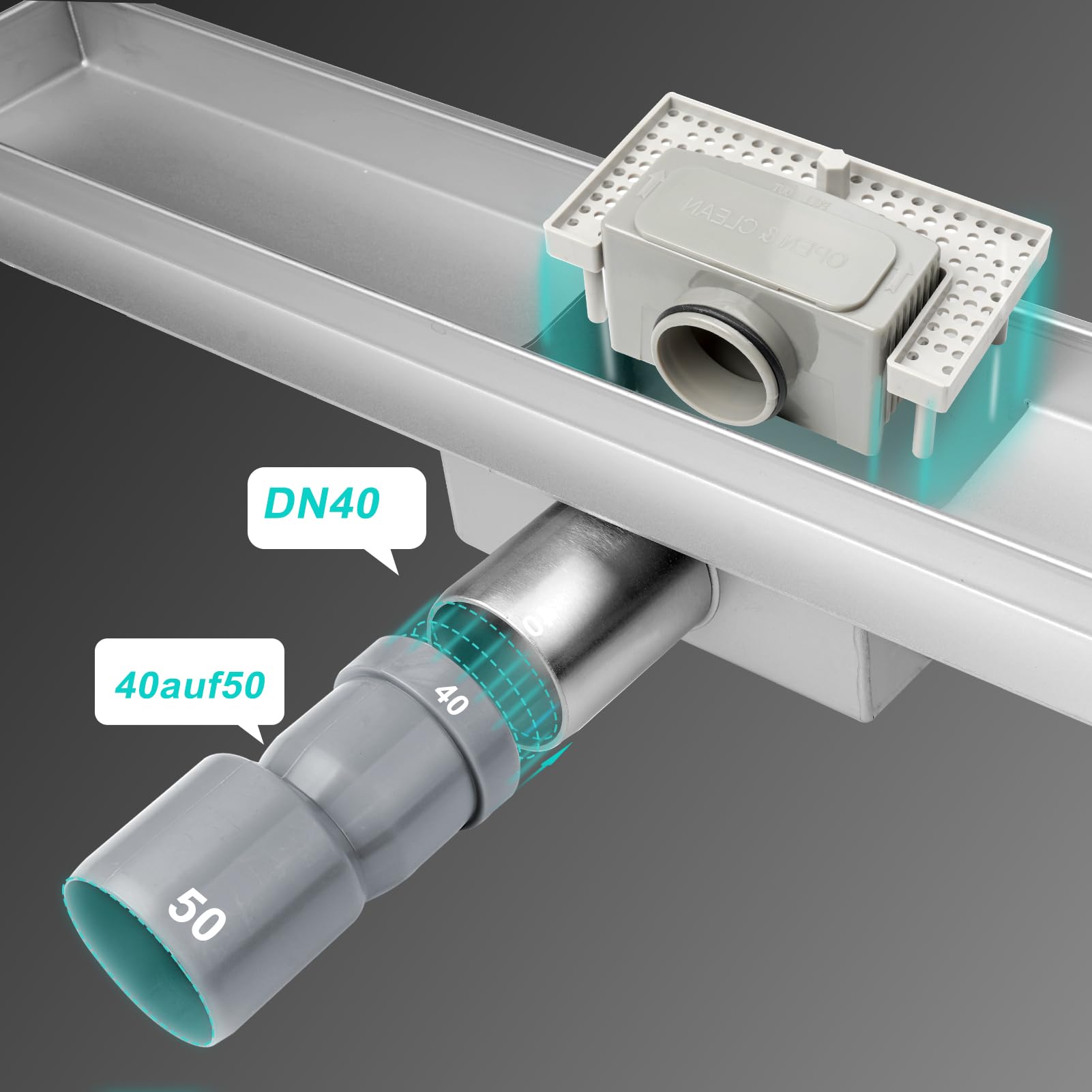 iYueMps Linear Shower Drain 600mm Stainless Steel Invisible Floor Drain